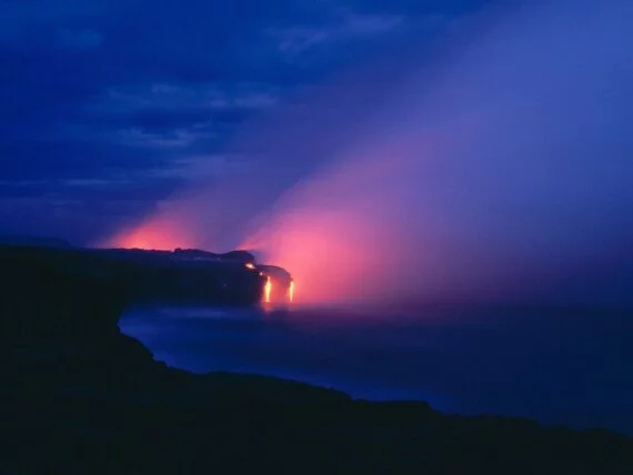 Lava Flow Meeting the Ocean at Twilight, Kilauea.jpg (click to view)