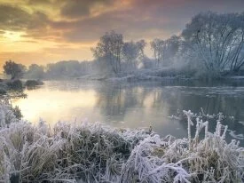 Winter River Sunset